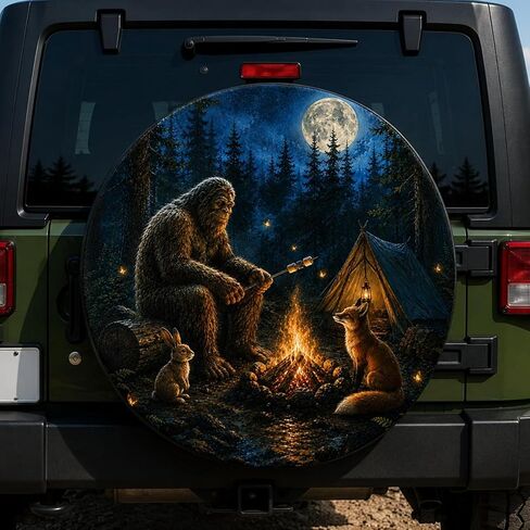 ThangPham Shop Bigfoot Animals Spare Tire Cover with/Without Backup Camera Hole, Sasquatch Wilderness Wheel Cover in Kuwait