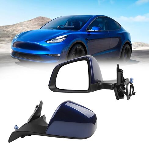 Dasbecan Side Rear View Mirror Compatible with 2020-2024 Tesla Model Y Door Rearview Mirror Heated Power Glass Mirror Memory Passenger Right 1594112-00-C 159411200C(13pin Midnight Silver) in Kuwait