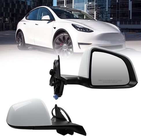 Dasbecan Side Rear View Mirror Compatible with 2020-2024 Tesla Model Y Door Rearview Mirror Heated Power Glass Mirror Memory Passenger Right 1594112-00-C 159411200C(13pin Midnight Silver) in Kuwait