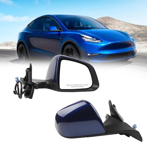 Dasbecan Side Rear View Mirror Compatible with 2020-2024 Tesla Model Y Door Rearview Mirror Heated Power Glass Mirror Memory Passenger Right 1594112-00-C 159411200C(13pin Midnight Silver) in Kuwait