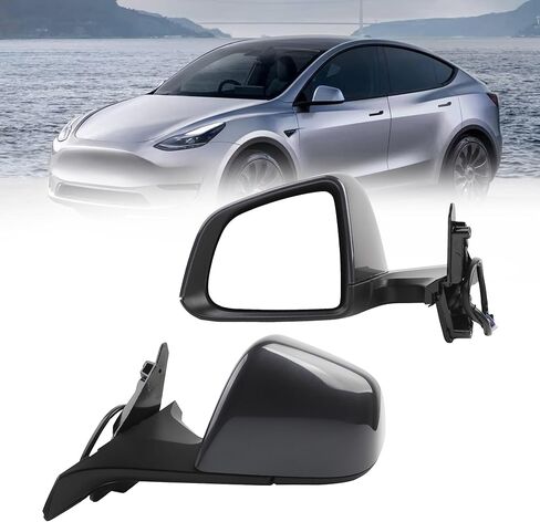Dasbecan Side Rear View Mirror Compatible with 2020-2024 Tesla Model Y Door Rearview Mirror Heated Power Glass Mirror Memory Passenger Right 1594112-00-C 159411200C(13pin Midnight Silver) in Kuwait