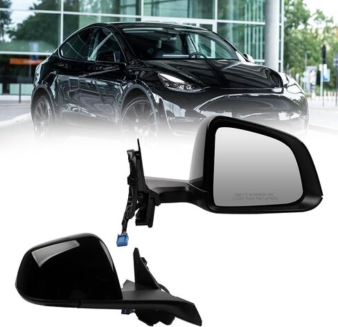 Dasbecan Side Rear View Mirror Compatible with 2020-2024 Tesla Model Y Door Rearview Mirror Heated Power Glass Mirror Memory Passenger Right 1594112-00-C 159411200C(13pin Midnight Silver) in Kuwait
