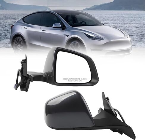 Dasbecan Side Rear View Mirror Compatible with 2020-2024 Tesla Model Y Door Rearview Mirror Heated Power Glass Mirror Memory Passenger Right 1594112-00-C 159411200C(13pin Midnight Silver) in Kuwait