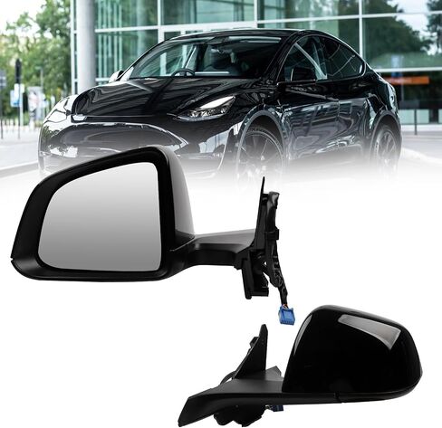 Dasbecan Side Rear View Mirror Compatible with 2020-2024 Tesla Model Y Door Rearview Mirror Heated Power Glass Mirror Memory Passenger Right 1594112-00-C 159411200C(13pin Midnight Silver) in Kuwait