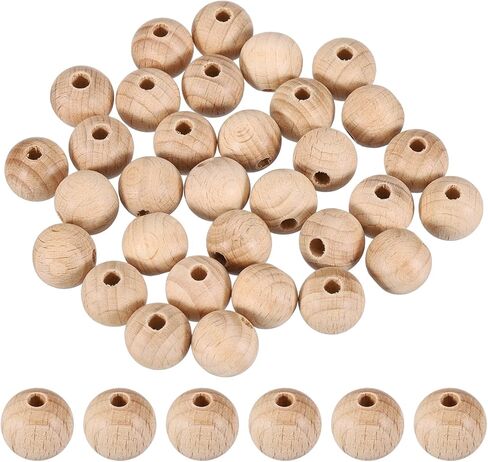 MECCANIXITY Wooden Beads Unfinished Natural Round Wood Beads Bulk with Holes for Garland Macrame Jewelry Making DIY Decor, 40PCS, 15mm in Kuwait