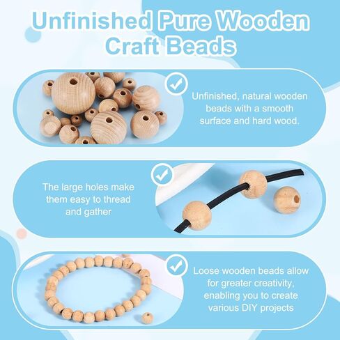 MECCANIXITY Wooden Beads Unfinished Natural Round Wood Beads Bulk with Holes for Garland Macrame Jewelry Making DIY Decor, 40PCS, 15mm in Kuwait
