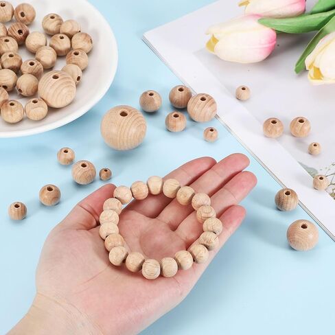MECCANIXITY Wooden Beads Unfinished Natural Round Wood Beads Bulk with Holes for Garland Macrame Jewelry Making DIY Decor, 40PCS, 15mm in Kuwait