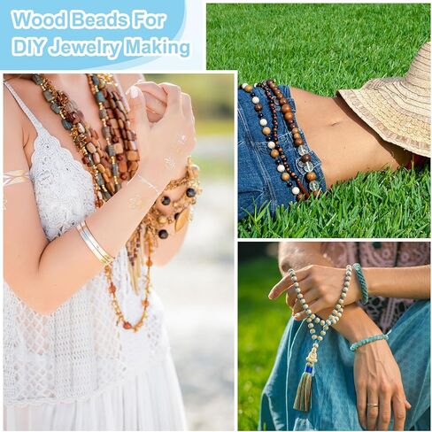 MECCANIXITY Wooden Beads Unfinished Natural Round Wood Beads Bulk with Holes for Garland Macrame Jewelry Making DIY Decor, 40PCS, 15mm in Kuwait