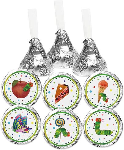 Very Hungry Insects Cartoon Little Green Caterpillar Kisses Stickers - Children's Reading Story Birthday Party Labels Fit Chocolate Candy - 150 Labels in Saudi Arabia