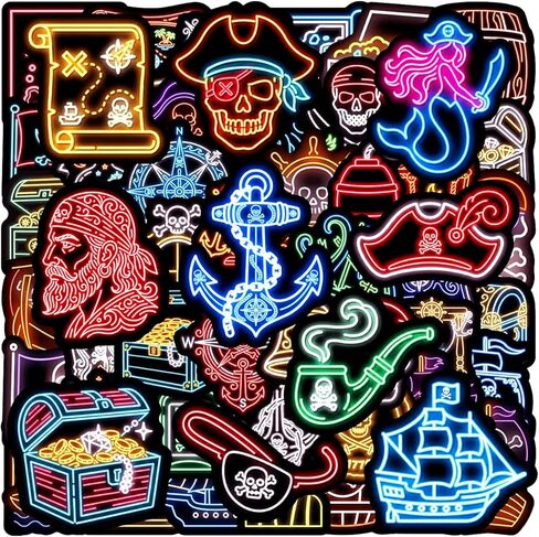 100pcs Neon Pirate Waterproof Vinyl Stickers - Cool Pirate Decor & Party Favors for Goodie Bag, Water Bottle, Classroom Prizes in Saudi Arabia