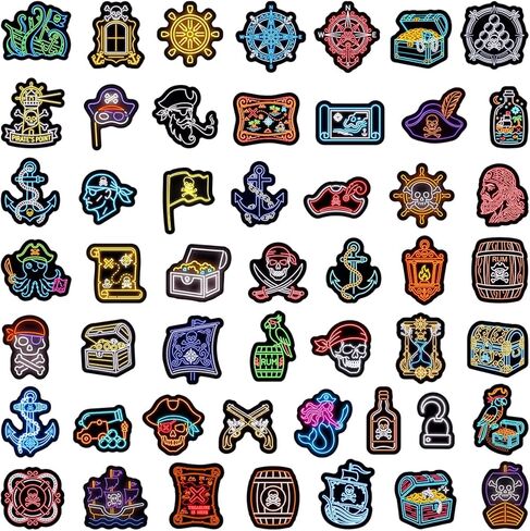 100pcs Neon Pirate Waterproof Vinyl Stickers - Cool Pirate Decor & Party Favors for Goodie Bag, Water Bottle, Classroom Prizes in Saudi Arabia