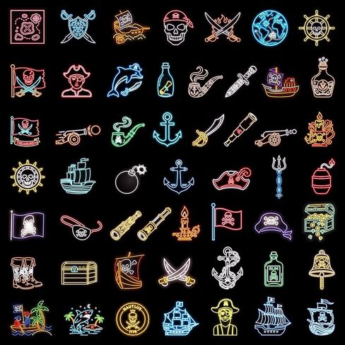 100pcs Neon Pirate Waterproof Vinyl Stickers - Cool Pirate Decor & Party Favors for Goodie Bag, Water Bottle, Classroom Prizes in Saudi Arabia