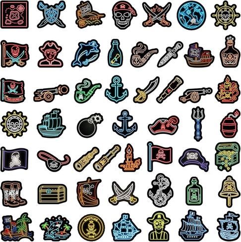 100pcs Neon Pirate Waterproof Vinyl Stickers - Cool Pirate Decor & Party Favors for Goodie Bag, Water Bottle, Classroom Prizes in Saudi Arabia