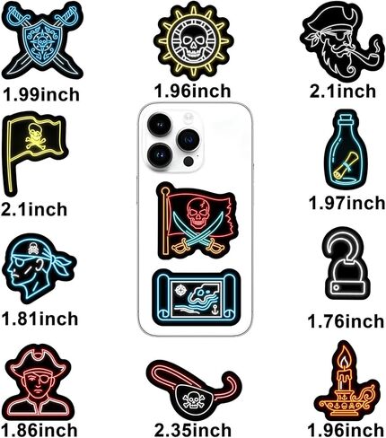 100pcs Neon Pirate Waterproof Vinyl Stickers - Cool Pirate Decor & Party Favors for Goodie Bag, Water Bottle, Classroom Prizes in Saudi Arabia