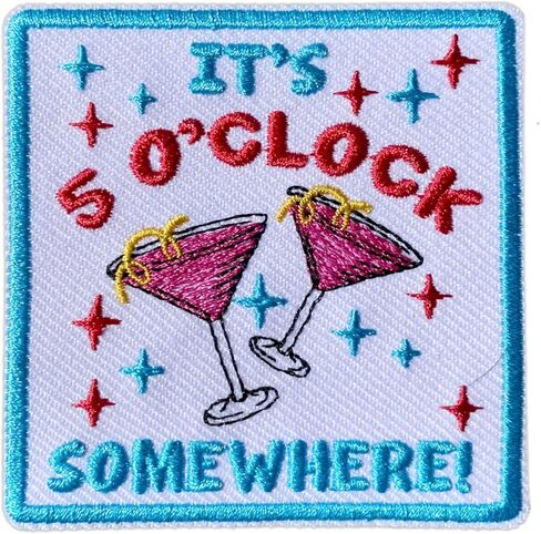 It's 5 O'clock Some Where Iron On Patches, Size 3" Cooktail Patches for Clothes Backpacks Hats Jeans Bags, Funny Drinking Embroidered Patches, Iron On Fabric Patches DIY Gift for Boys Girls in Kuwait