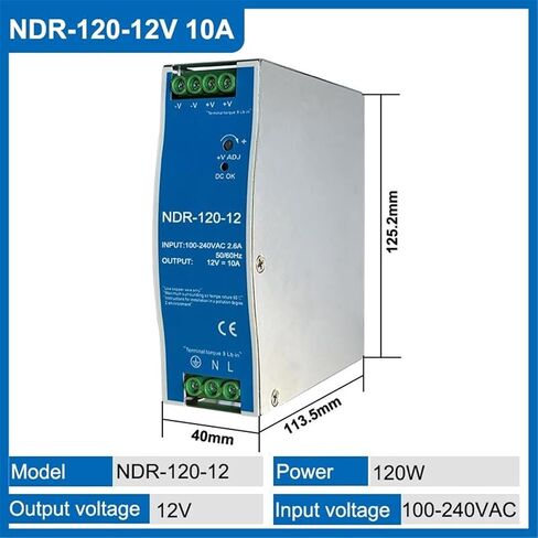 1pcs 12V 24V 48V NDR120W 100-120VAC/180-240VAC Industrial DIN Rail Mounted AC to DC Single Output Switching Power Supply(NDR-120W-12V 10A) in Saudi Arabia