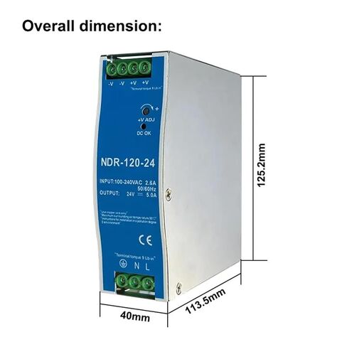1pcs 12V 24V 48V NDR120W 100-120VAC/180-240VAC Industrial DIN Rail Mounted AC to DC Single Output Switching Power Supply(NDR-120W-12V 10A) in Saudi Arabia