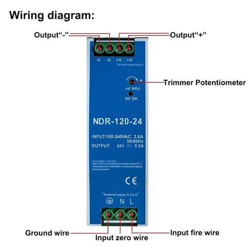 1pcs 12V 24V 48V NDR120W 100-120VAC/180-240VAC Industrial DIN Rail Mounted AC to DC Single Output Switching Power Supply(NDR-120W-12V 10A) in Saudi Arabia