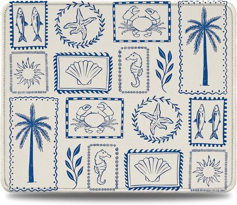Blue Coastal Beach Mouse Pad, Vintage Summer Shell Mouse Pads, Vintage Non-Slip Mousepad Gift, Cute Blue Coastal Mouse Mat Desk Accessories for Computer Desk Home Office, 7.9x9.5 Inches in Saudi Arabia