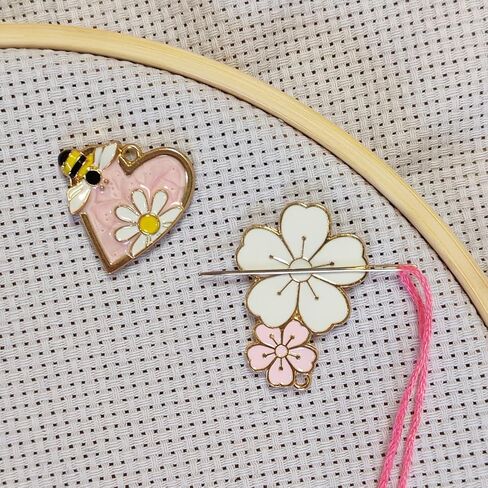 ESWEUOOM Floral Heart Bee Needle Minder Magnet Set for Cross Stitch and Embroidery, Pink Gold Decorative Needle Minder Magnetic Gold Needle Nanny Keeper for Sewing Needle and Pin Holders (Flower) in Kuwait