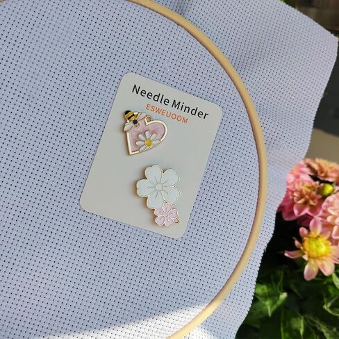 ESWEUOOM Floral Heart Bee Needle Minder Magnet Set for Cross Stitch and Embroidery, Pink Gold Decorative Needle Minder Magnetic Gold Needle Nanny Keeper for Sewing Needle and Pin Holders (Flower) in Kuwait
