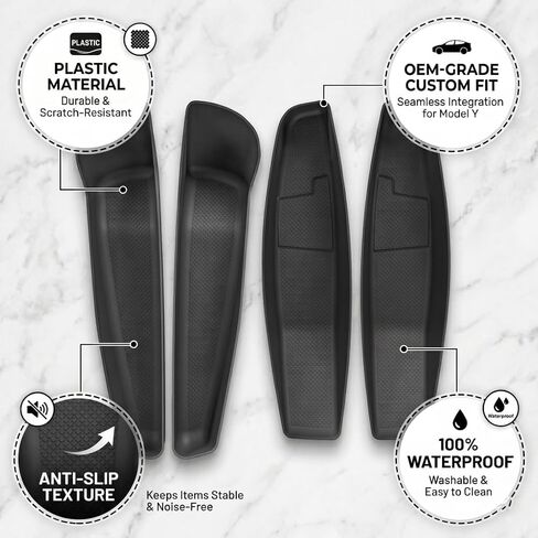 Door Side Storage Organizer for Tesla Model Y 4 Pcs Black | Compatible with Juniper 2025 2026, Anti-Collision TPE Pocket Insert Trays, Front and Rear Slot Box in Saudi Arabia