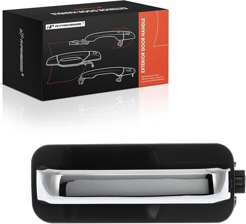 مقبض باب خارجي أمامي أو خلفي يمين للراكب A-Premium متوافق مع Ford F-150 F150 2015-2020، بدون مدخل سلبي، رافعة كروم وإطار أسود، استبدل # FL3Z-1522404-DBPTM in Kuwait