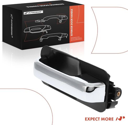 مقبض باب خارجي أمامي أو خلفي يمين للراكب A-Premium متوافق مع Ford F-150 F150 2015-2020، بدون مدخل سلبي، رافعة كروم وإطار أسود، استبدل # FL3Z-1522404-DBPTM in Kuwait