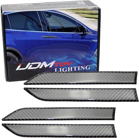 iJDMTOY 4pc Gloss Finish Real/Genuine Black Carbon Fiber Side Door Push Handle Decoration Cover Trims Compatible with 2015-up Tesla Model X in Kuwait