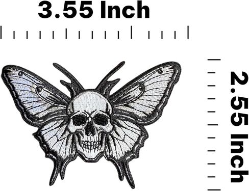 Skull Hawk Moth Iron On Patch – Gothic Insect Applique for Jackets, Bags, Hats, Jeans and Crafts (Black and White) in Kuwait