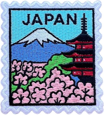 Japan Cherry Blossom Stamp 3 Inches Embroidery Patch, Iron On/Sew On Travel Embroidered Applique Patch, Travel Patches, Fabric Patches for Clothes Backpacks Hats, City DIY Accessories Gifts in Kuwait