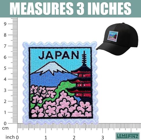 Japan Cherry Blossom Stamp 3 Inches Embroidery Patch, Iron On/Sew On Travel Embroidered Applique Patch, Travel Patches, Fabric Patches for Clothes Backpacks Hats, City DIY Accessories Gifts in Kuwait