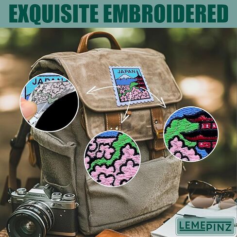 Japan Cherry Blossom Stamp 3 Inches Embroidery Patch, Iron On/Sew On Travel Embroidered Applique Patch, Travel Patches, Fabric Patches for Clothes Backpacks Hats, City DIY Accessories Gifts in Kuwait