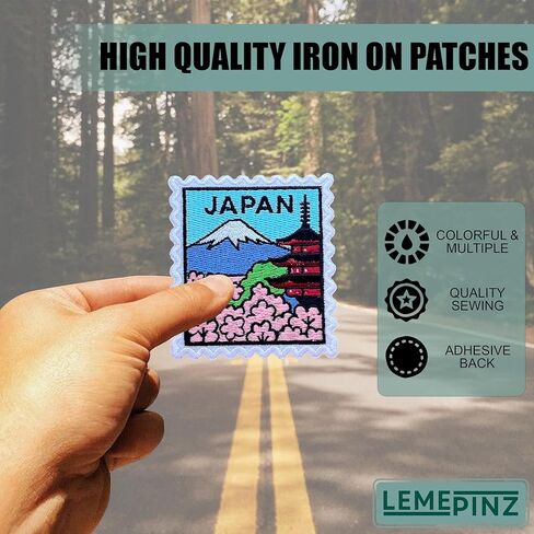 Japan Cherry Blossom Stamp 3 Inches Embroidery Patch, Iron On/Sew On Travel Embroidered Applique Patch, Travel Patches, Fabric Patches for Clothes Backpacks Hats, City DIY Accessories Gifts in Kuwait
