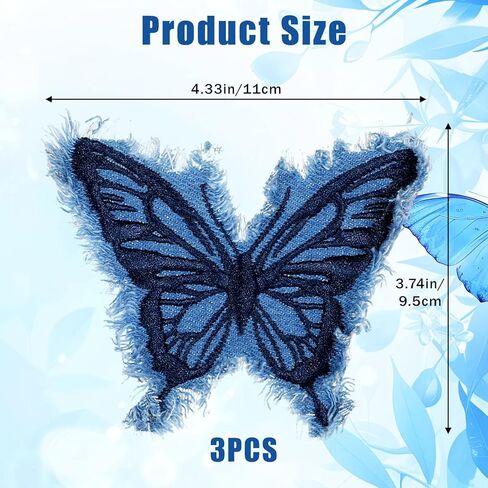 3 Pcs Butterfly Patches, Sew on Embroidered Applique with Fringe, Blue Denim Jean Patches for Hats, Clothing, Jackets, Denim Patch Repair Decoration in Saudi Arabia