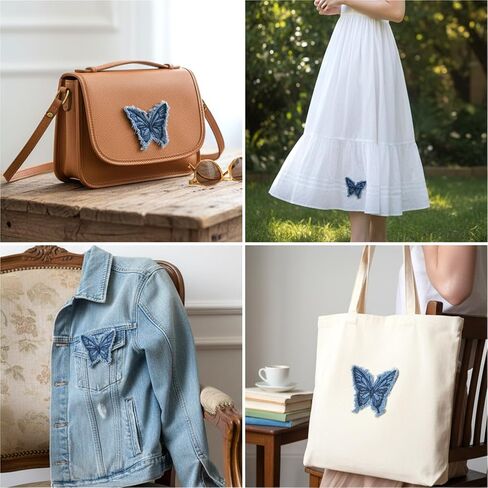 3 Pcs Butterfly Patches, Sew on Embroidered Applique with Fringe, Blue Denim Jean Patches for Hats, Clothing, Jackets, Denim Patch Repair Decoration in Saudi Arabia