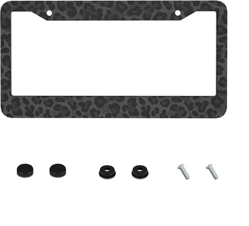 Black Leopard Print License Plate Frame - Personalized Cheetah Pattern License Plate Holder Aluminum Metal Car Tag Cover with 2 Holes Decorative for US Vehicle Standard for Women Men 1 Pack in Saudi Arabia