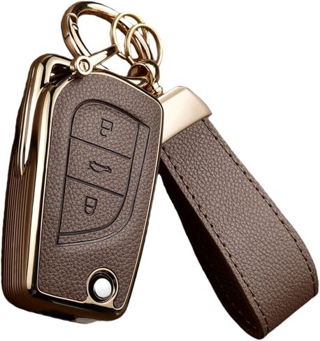 Key Fob Cover Compatible with Toyota Fortuner Tundra Camry RAV4, Leather+TPU Key Cover Case Flip key 3/4-Buttons in Kuwait