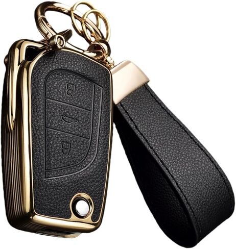 Key Fob Cover Compatible with Toyota Fortuner Tundra Camry RAV4, Leather+TPU Key Cover Case Flip key 3/4-Buttons in Kuwait