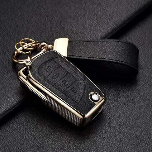 Key Fob Cover Compatible with Toyota Fortuner Tundra Camry RAV4, Leather+TPU Key Cover Case Flip key 3/4-Buttons in Kuwait