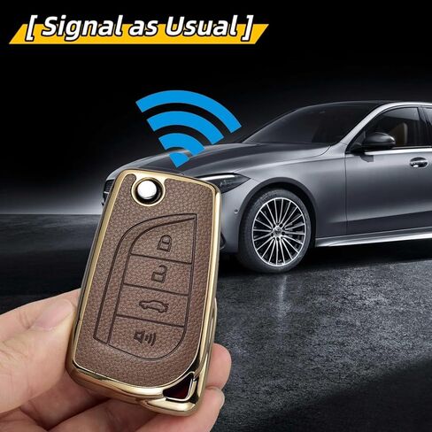 Key Fob Cover Compatible with Toyota Fortuner Tundra Camry RAV4, Leather+TPU Key Cover Case Flip key 3/4-Buttons in Kuwait