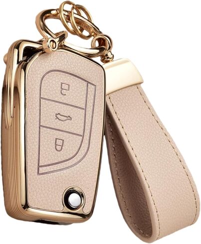Key Fob Cover Compatible with Toyota Fortuner Tundra Camry RAV4, Leather+TPU Key Cover Case Flip key 3/4-Buttons in Kuwait