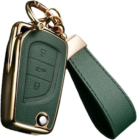 Key Fob Cover Compatible with Toyota Fortuner Tundra Camry RAV4, Leather+TPU Key Cover Case Flip key 3/4-Buttons in Kuwait
