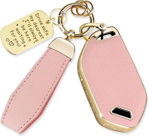 Soft TPU & Leather Key Fob Cover Compatible with Kia K4 K5 2025-2026,Telluride 2023-2025 Carnival 2023-2025 Sorento SPORTAGE EV9 EV5, with Keychain & Metal Blessing Tag (5 Button Pink) in Saudi Arabia