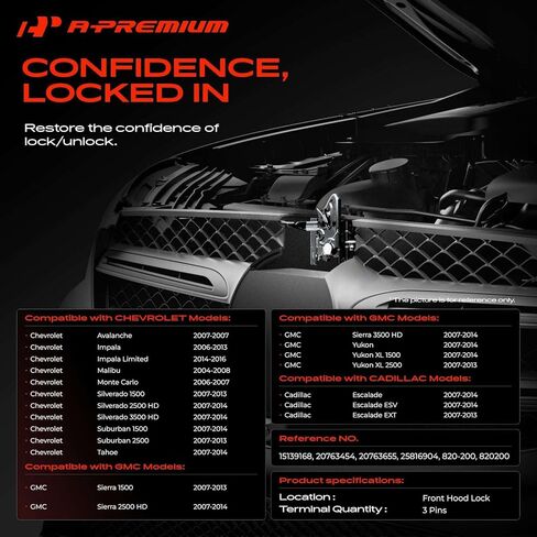 A-Premium Hood Latch Lock Compatible with Chevrolet Chevy Silverado 1500 Impala Tahoe Silverado 2500 HD Suburban 1500 Malibu & GMC Sierra 1500 Yukon Sierra 2500 HD Yukon XL 1500 & Cadillac Escalade in Kuwait