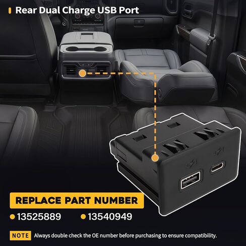 13525889 Black Rear Dual USB Charge Port Fit For Chevrolet Silverado Sierra 1500 2500 HD 3500 HD 2019-2023 Fit For GMC Yukon XL Sierra 19-23 Fit For Cadillac Escalade 2021-2023 Replace For 13540949 in Saudi Arabia