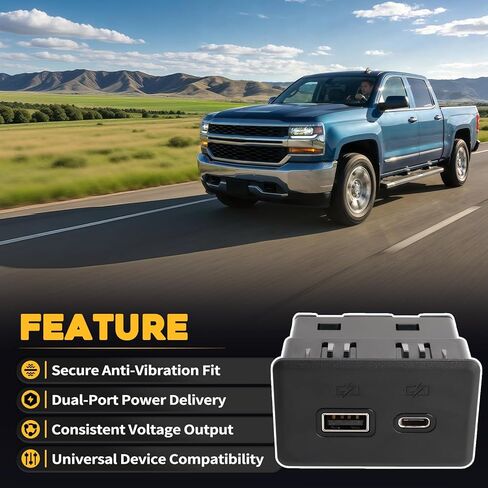 13525889 Black Rear Dual USB Charge Port Fit For Chevrolet Silverado Sierra 1500 2500 HD 3500 HD 2019-2023 Fit For GMC Yukon XL Sierra 19-23 Fit For Cadillac Escalade 2021-2023 Replace For 13540949 in Saudi Arabia
