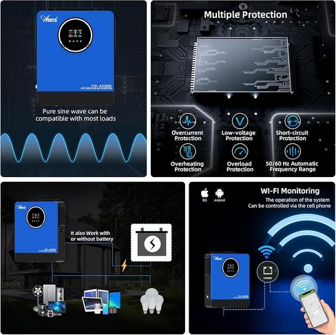 3600W Hybrid Solar Inverter 24V to 110V/120VAC All in One for Home Backup Off-Grid Living Pure Sine Wave with 120A MPPT Charge Controller, 4200W PV Input, Works with Lead-Acid & Lithium Battery in Kuwait