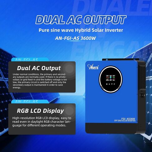 3600W Hybrid Solar Inverter 24V to 110V/120VAC All in One for Home Backup Off-Grid Living Pure Sine Wave with 120A MPPT Charge Controller, 4200W PV Input, Works with Lead-Acid & Lithium Battery in Kuwait