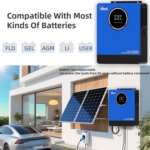 3600W Hybrid Solar Inverter 24V to 110V/120VAC All in One for Home Backup Off-Grid Living Pure Sine Wave with 120A MPPT Charge Controller, 4200W PV Input, Works with Lead-Acid & Lithium Battery in Kuwait